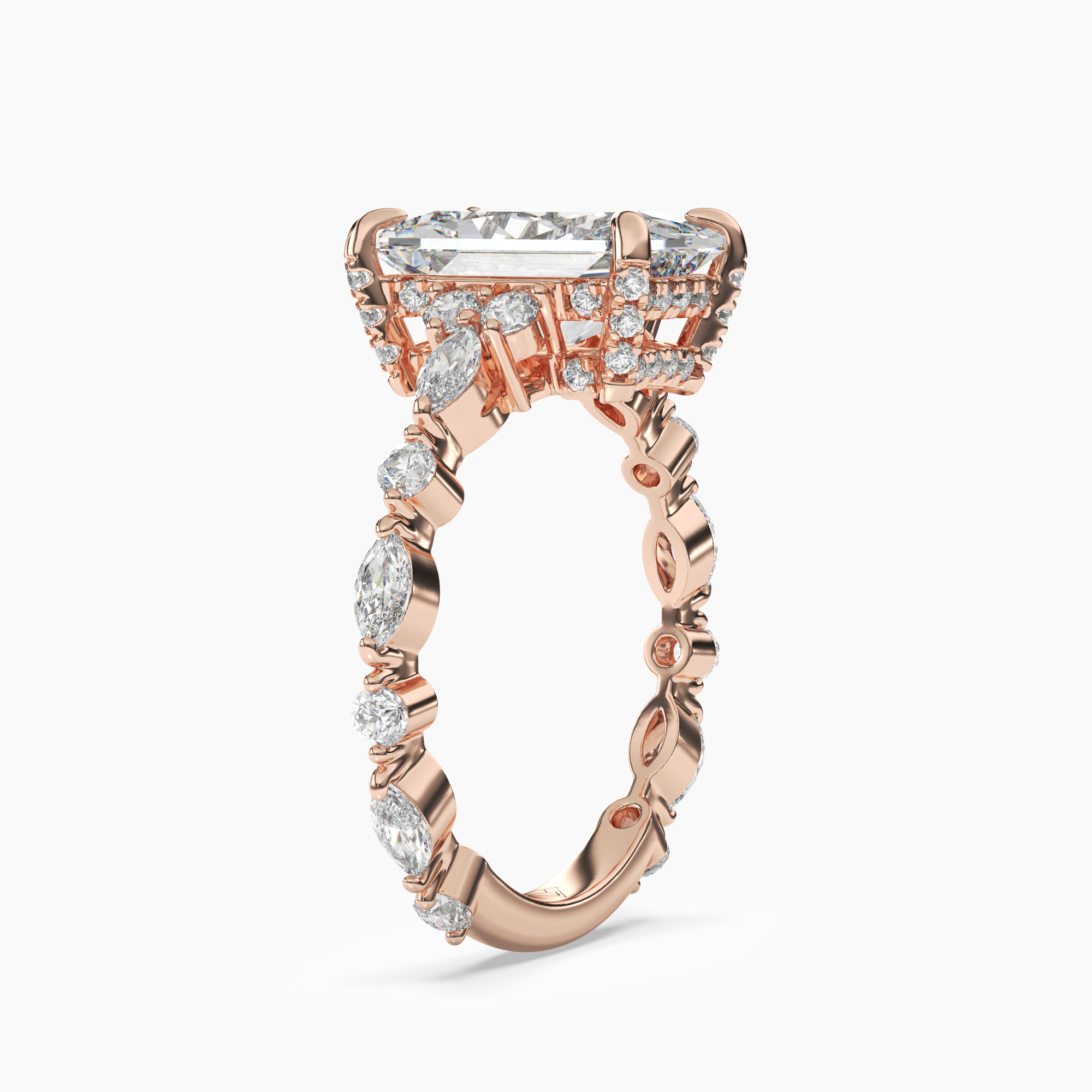 Lace Radiant Hidden Halo 1 Carat Lab Grown Diamond Engagement Ring in 14K White Gold