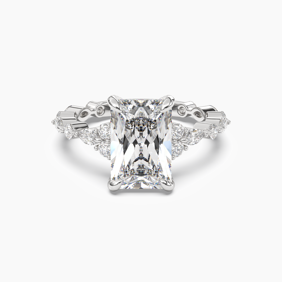 Lace Radiant Hidden Halo Diamond Ring Setting in 14K White Gold