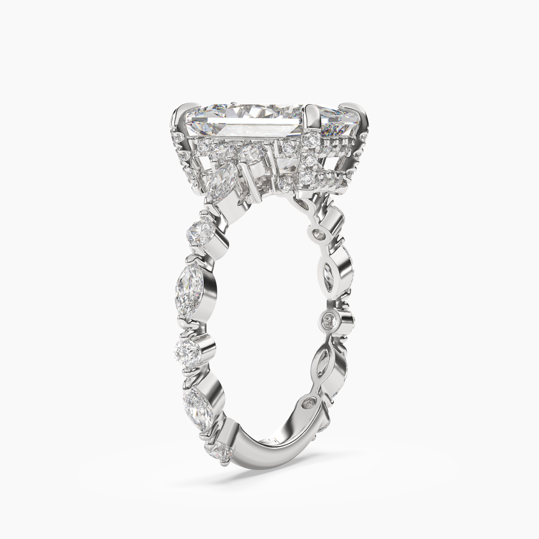 Lace Radiant Hidden Halo Diamond Ring Setting in 18K Rose Gold