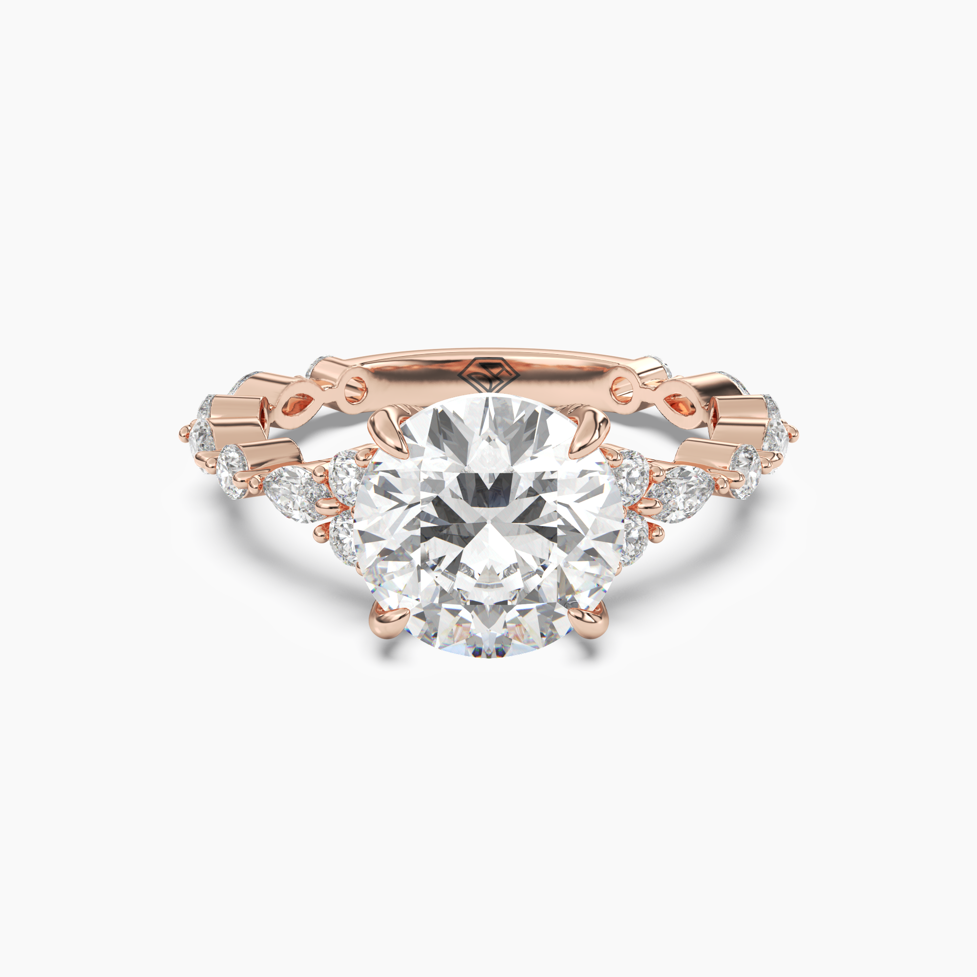 Lace Round Hidden Halo 3 Carat Lab Grown Diamond Engagement Ring in 18K Rose Gold