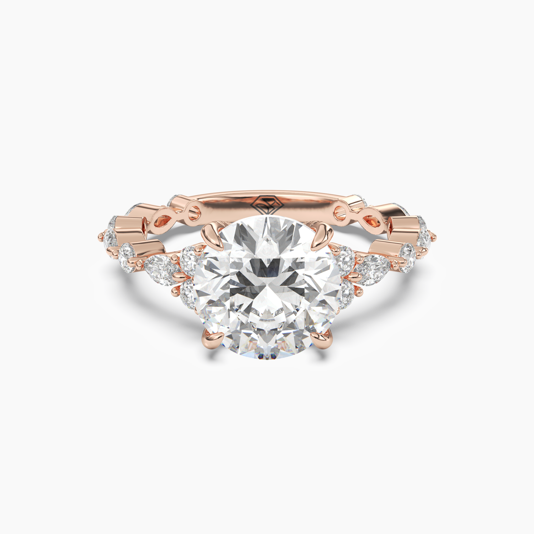 Lace Round Hidden Halo 3 Carat Lab Grown Diamond Engagement Ring in 18K Rose Gold