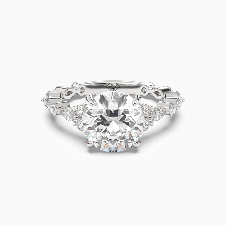 Lace Round Hidden Halo 3 Carat Lab Grown Diamond Engagement Ring in 14K White Gold