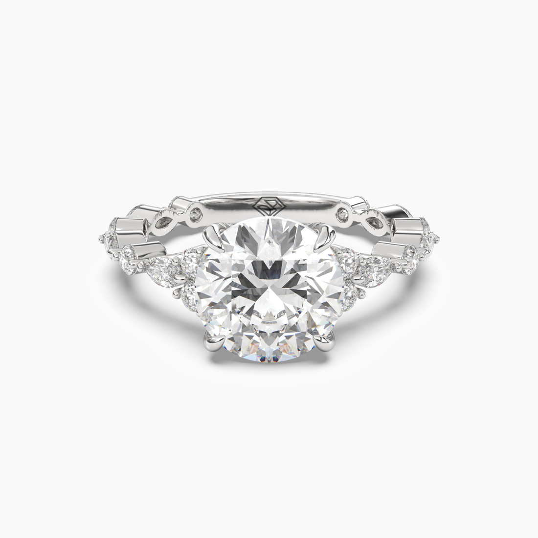 Lace Round Hidden Halo Diamond Ring Setting in 14K White Gold