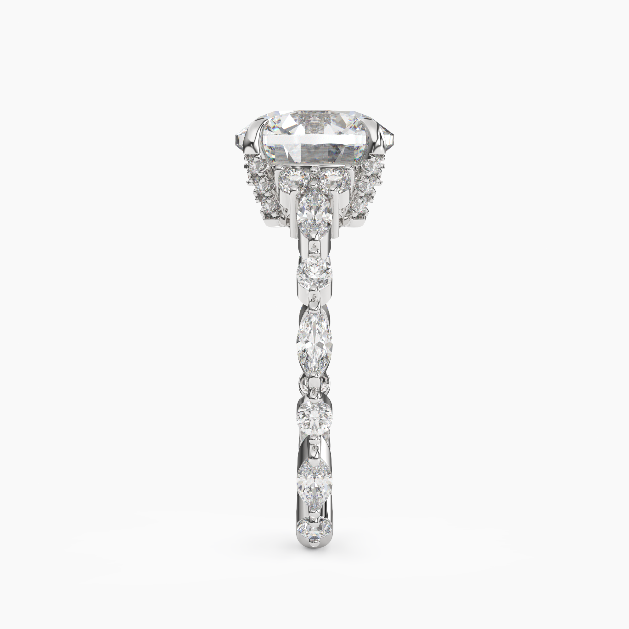 Lace Round Hidden Halo 2 Carat Lab Grown Diamond Engagement Ring in 18K White Gold