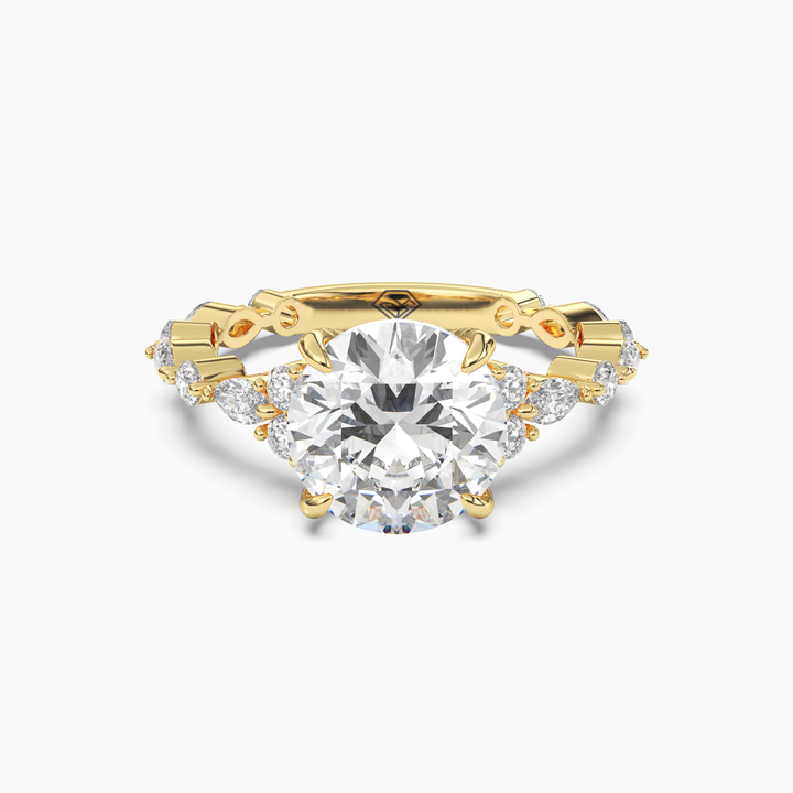 Lace Round Hidden Halo 1.5 Carat Lab Grown Diamond Engagement Ring in 18K Yellow Gold