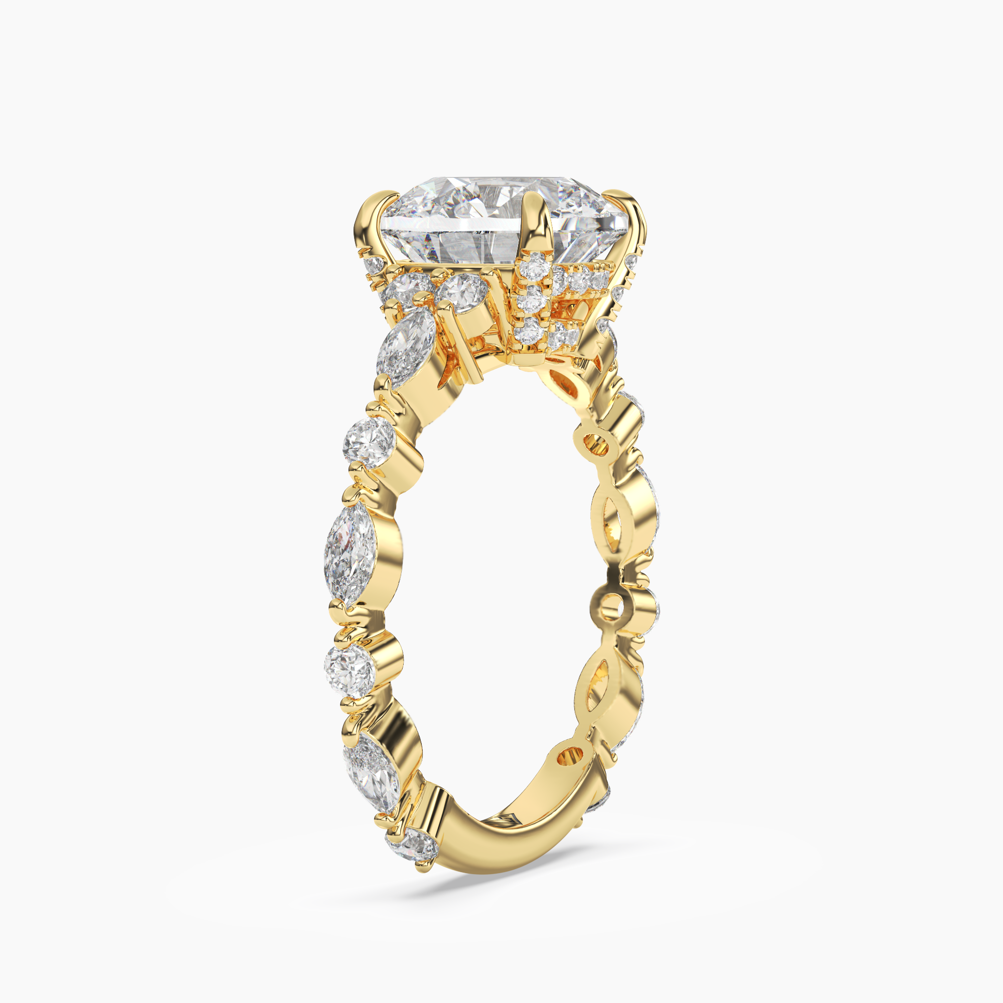 Lace Round Hidden Halo 3 Carat Lab Grown Diamond Engagement Ring in 18K Yellow Gold