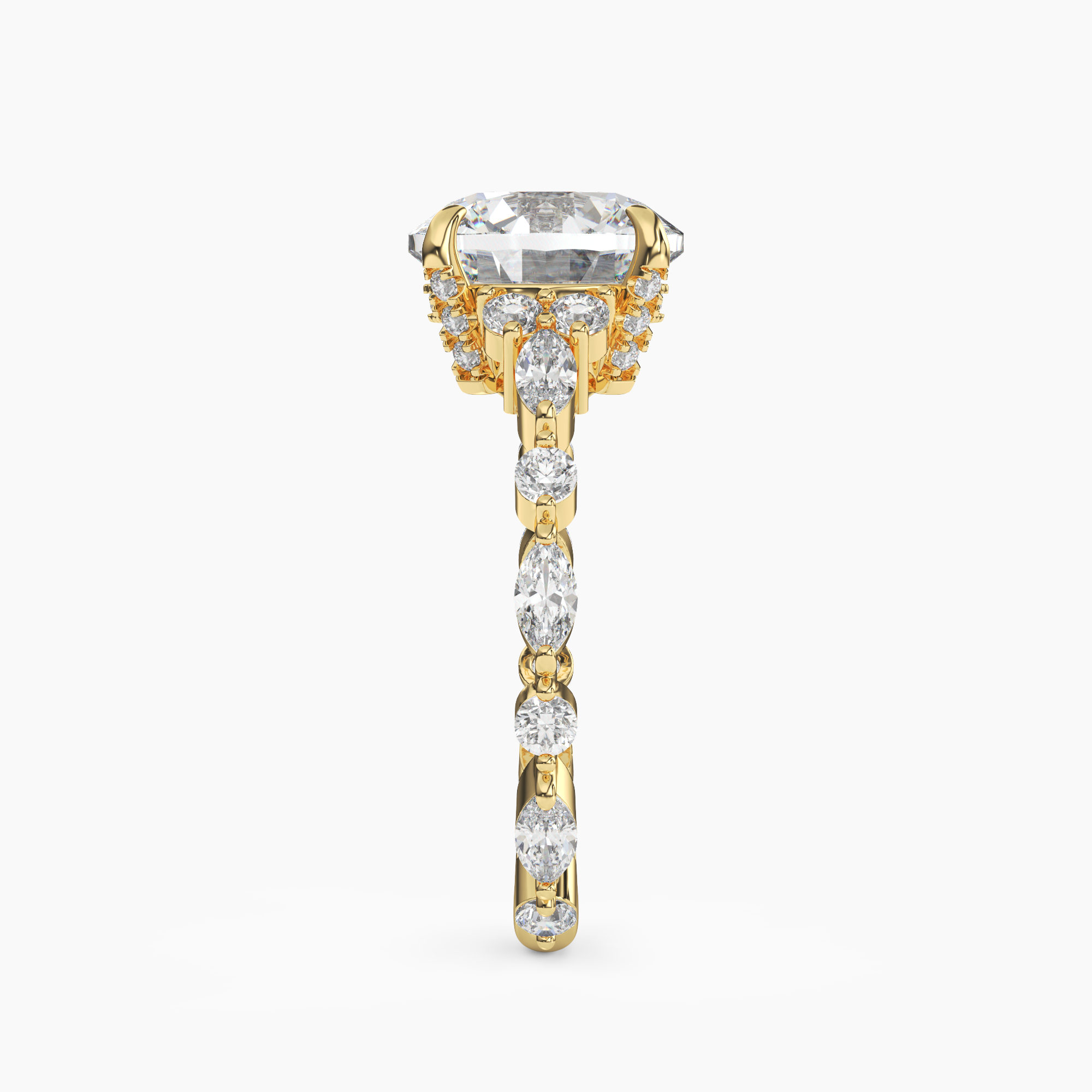 Lace Round Hidden Halo 3 Carat Lab Grown Diamond Engagement Ring in 18K Yellow Gold