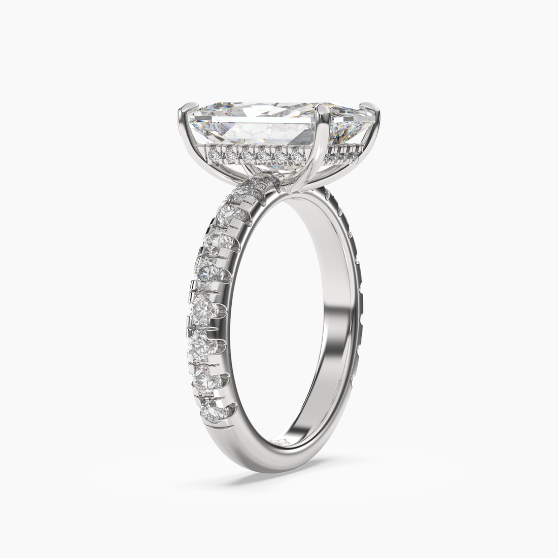 Eclipse Radiant Hidden Halo Diamond Ring Setting in 14K White Gold