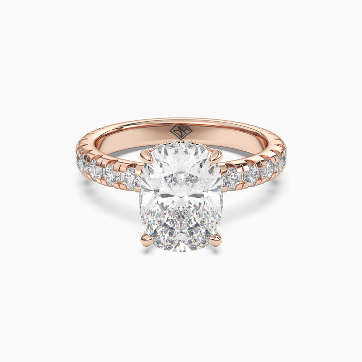 Oasis Cushion Hidden Halo 1.5 Carat Lab Grown Diamond Engagement Ring in 14K Rose Gold