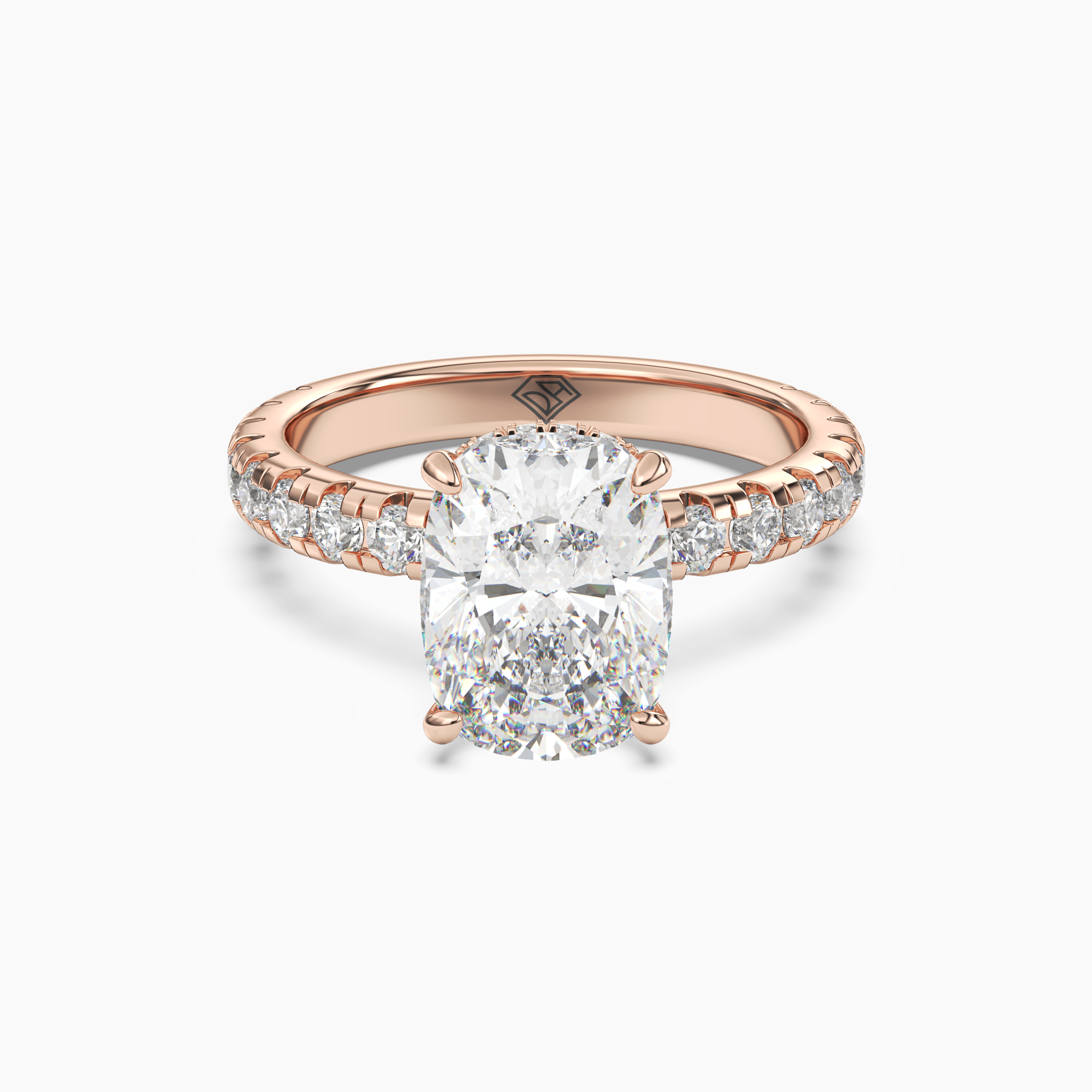 Oasis Cushion Hidden Halo 3 Carat Lab Grown Diamond Engagement Ring in 18K White Gold