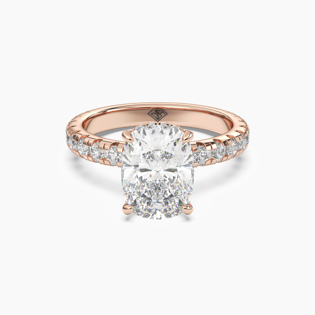 Oasis Cushion Hidden Halo 3 Carat Lab Grown Diamond Engagement Ring in 18K White Gold