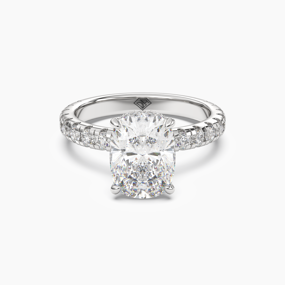 Oasis Cushion Hidden Halo 3 Carat Lab Grown Diamond Engagement Ring in 14K Rose Gold