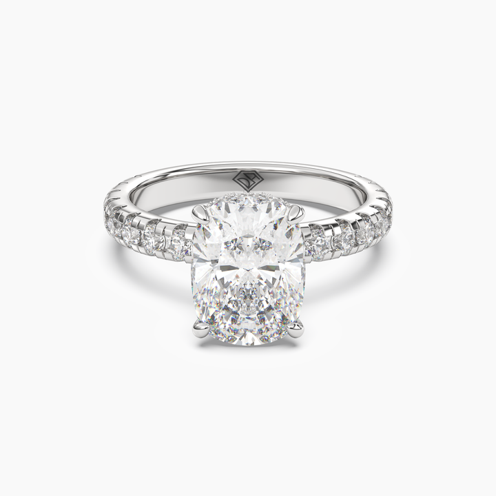 Oasis Cushion Hidden Halo 1.5 Carat Lab Grown Diamond Engagement Ring in 18K White Gold