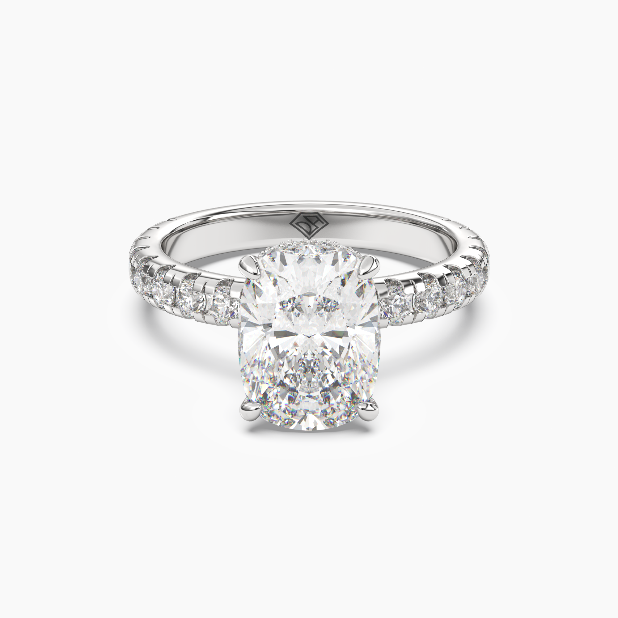 Oasis Cushion Hidden Halo 2.5 Carat Lab Grown Diamond Engagement Ring in 14K White Gold