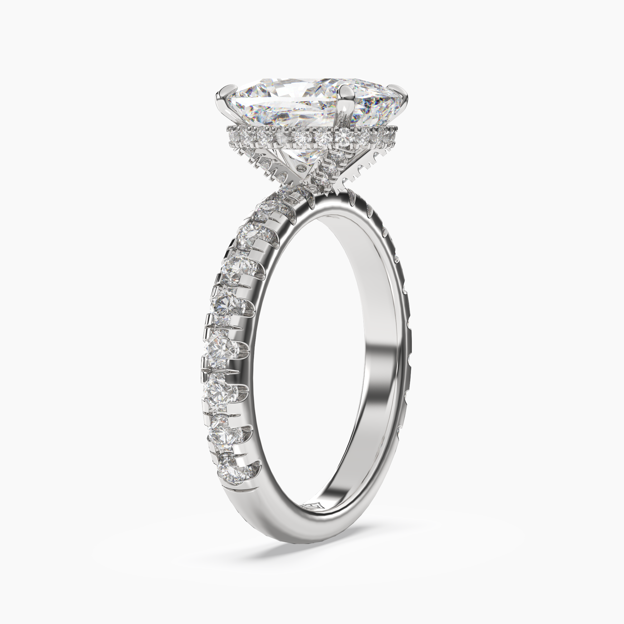 Oasis Cushion Hidden Halo 1.5 Carat Lab Grown Diamond Engagement Ring in 18K White Gold