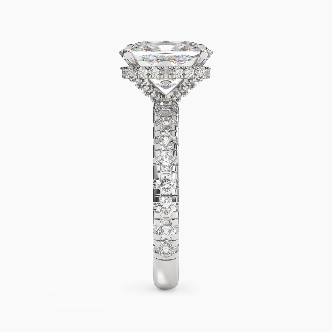 Oasis Cushion Hidden Halo Diamond Ring Setting in 14K White Gold