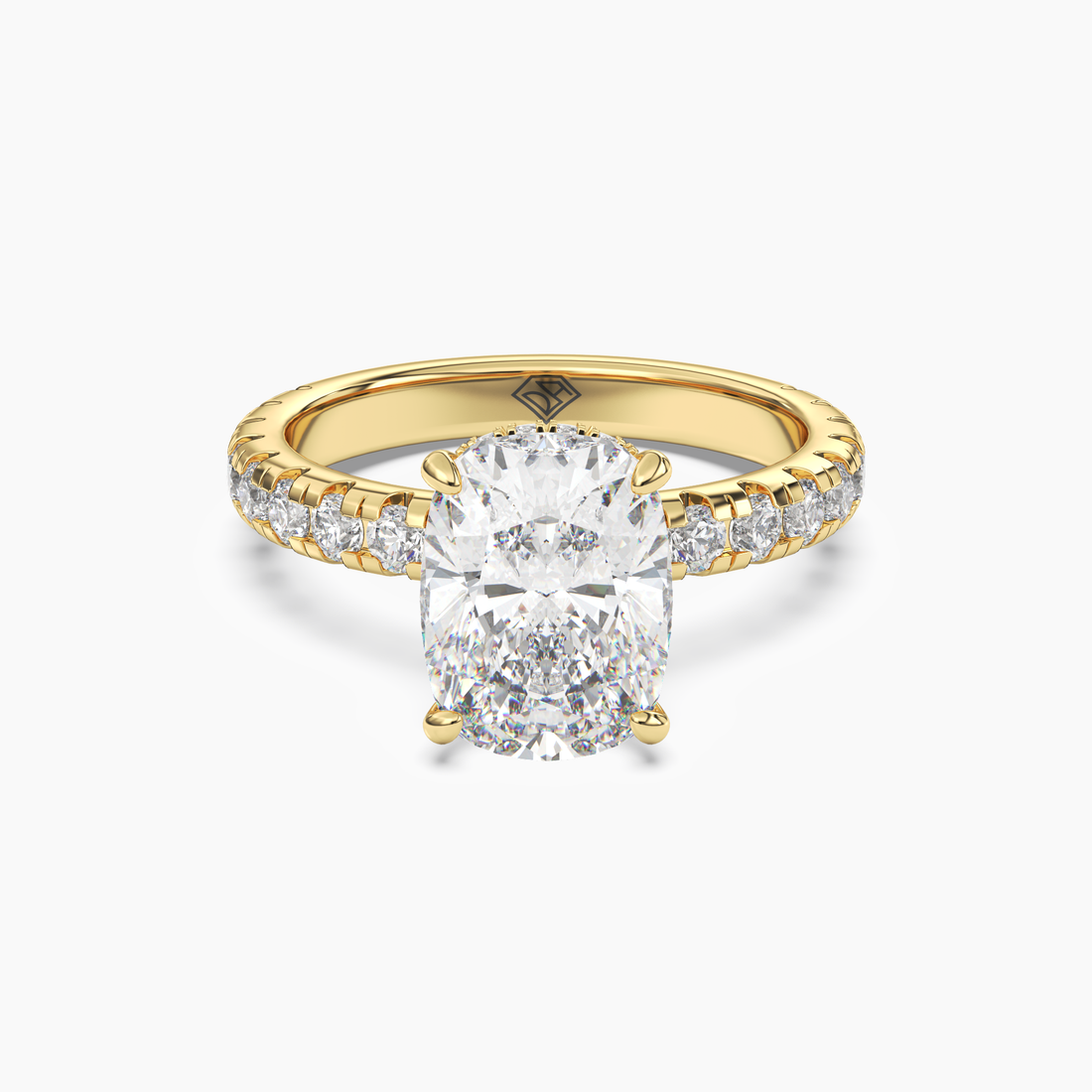 Oasis Cushion Hidden Halo 2.5 Carat Lab Grown Diamond Engagement Ring in 18K Yellow Gold