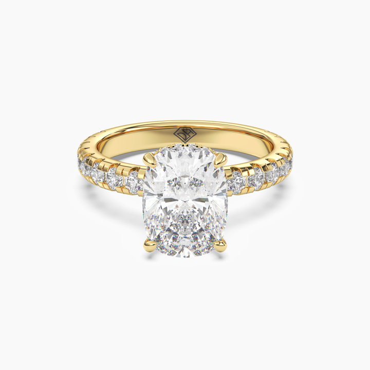 Oasis Cushion Hidden Halo 1.5 Carat Lab Grown Diamond Engagement Ring in 14K Yellow Gold