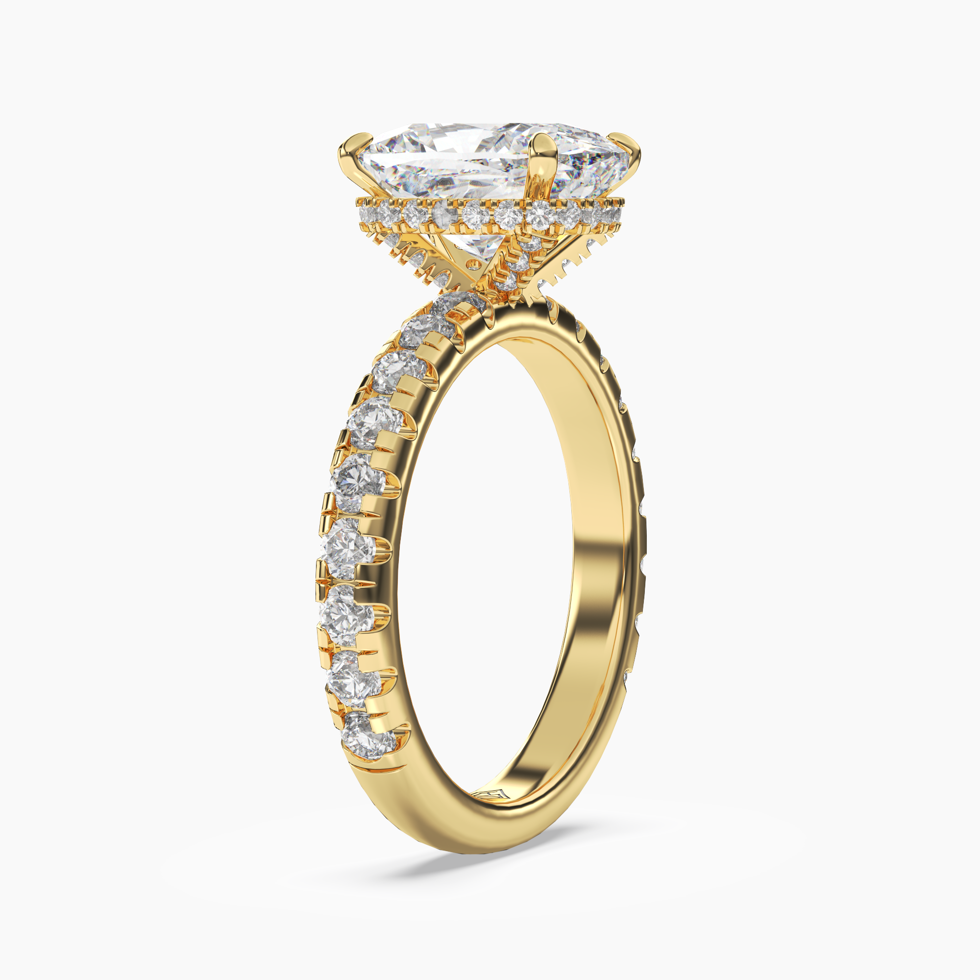 Oasis Cushion Hidden Halo 3 Carat Lab Grown Diamond Engagement Ring in 14K Yellow Gold