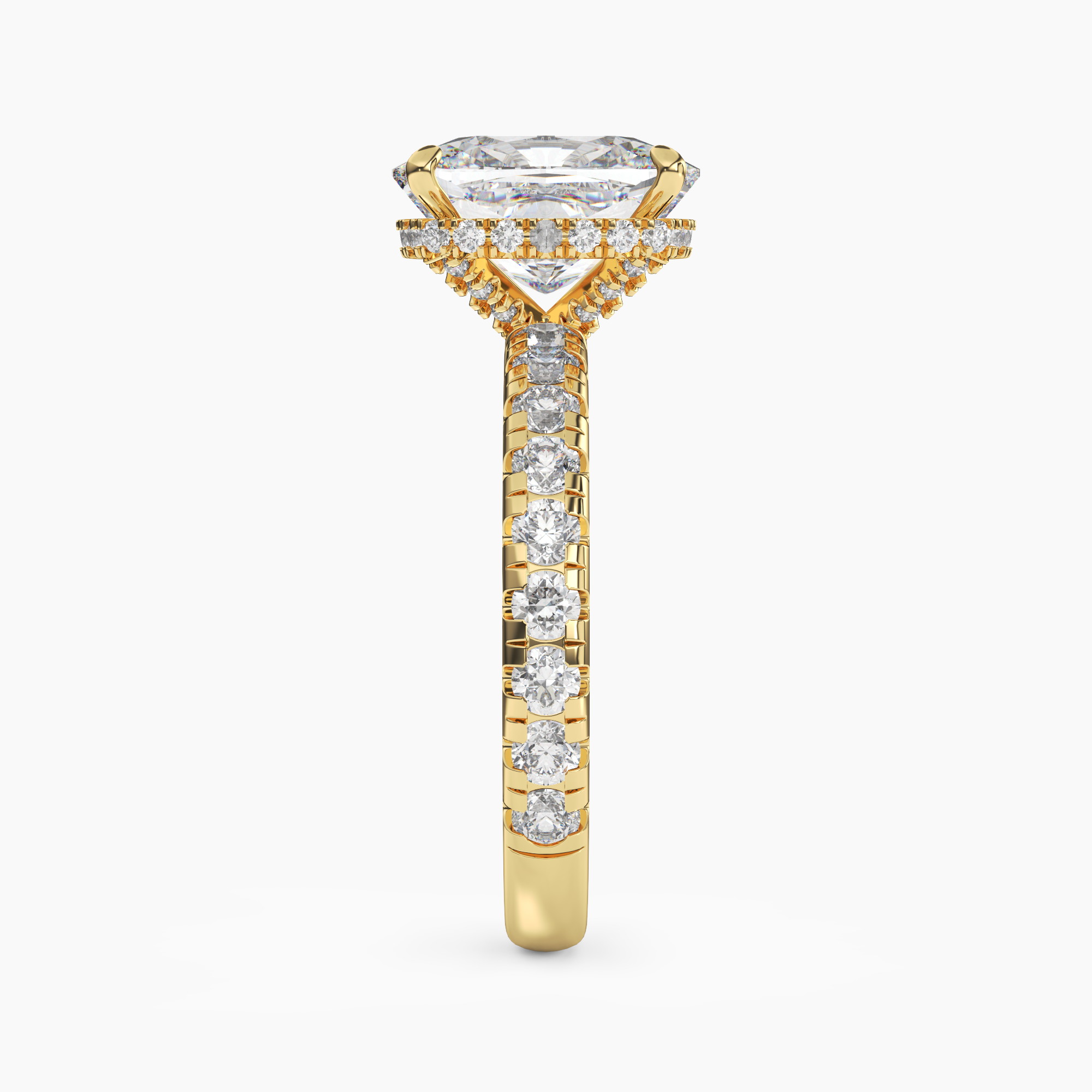 Oasis Cushion Hidden Halo 2.5 Carat Lab Grown Diamond Engagement Ring in 14K Yellow Gold