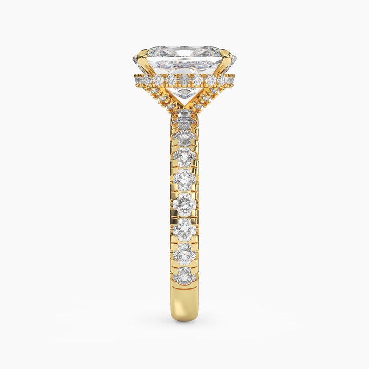 Oasis Cushion Hidden Halo 3 Carat Lab Grown Diamond Engagement Ring in 18K Rose Gold