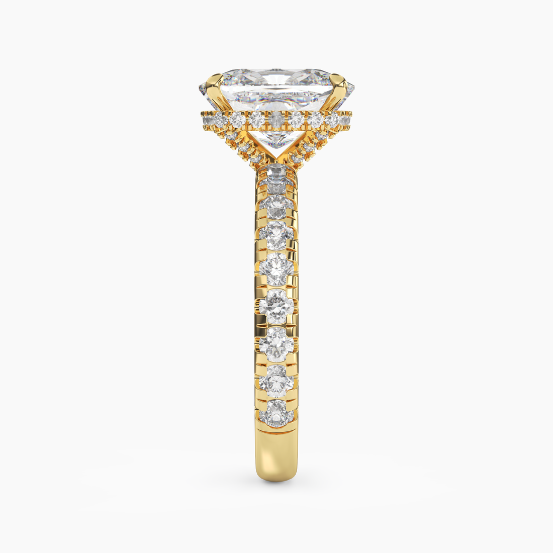 Oasis Cushion Hidden Halo 3 Carat Lab Grown Diamond Engagement Ring in 18K Yellow Gold