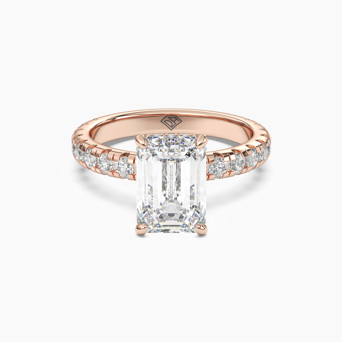 Oasis Emerald Hidden Halo Diamond Ring Setting in 18K Rose Gold