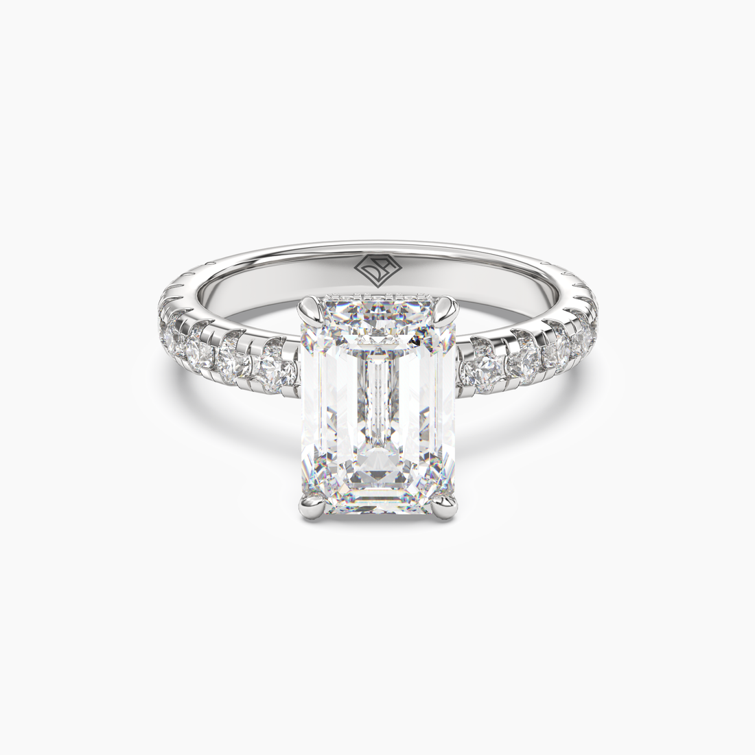 Oasis Emerald Hidden Halo Diamond Ring Setting in 14K White Gold