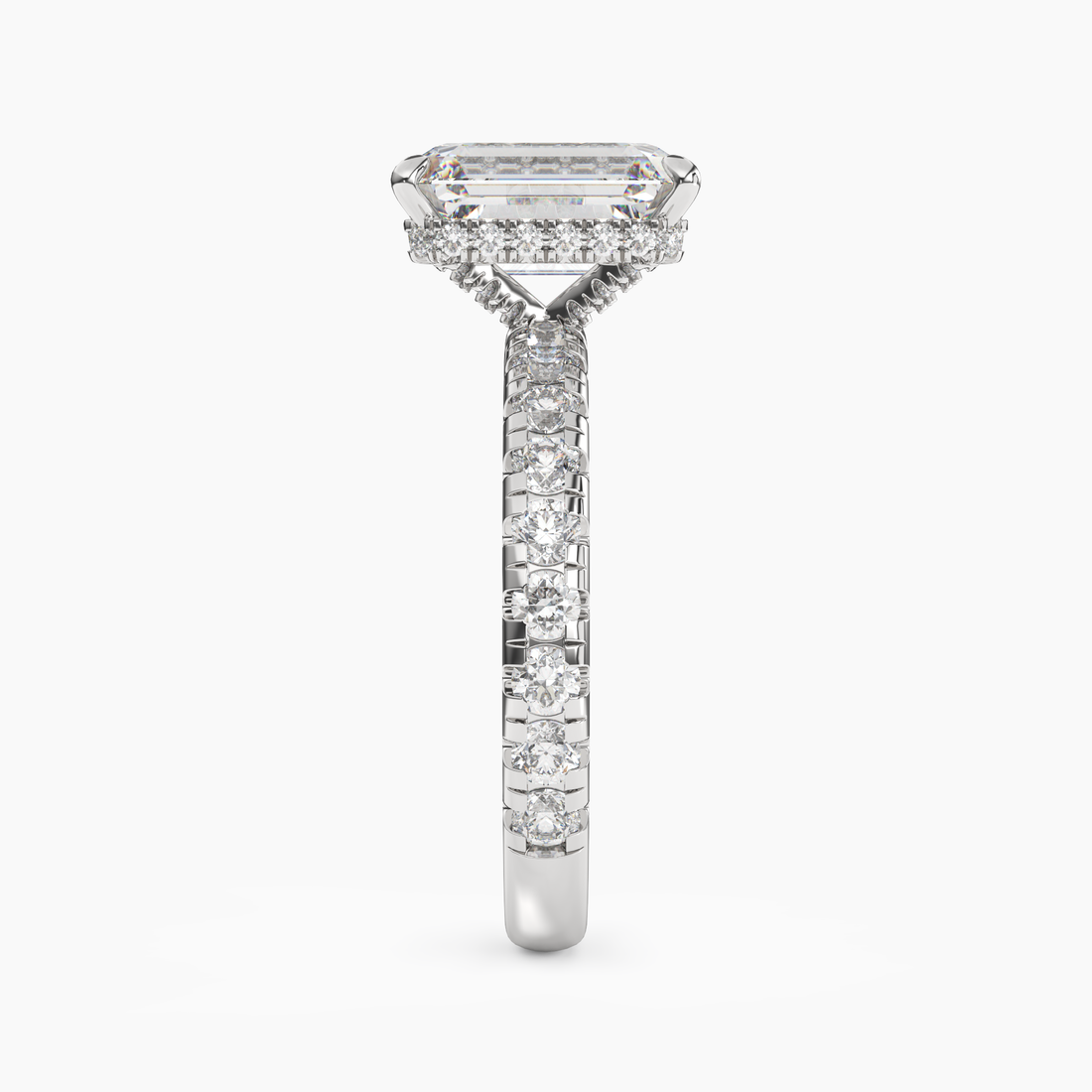 Oasis Emerald Hidden Halo 3 Carat Lab Grown Diamond Engagement Ring in 18K White Gold