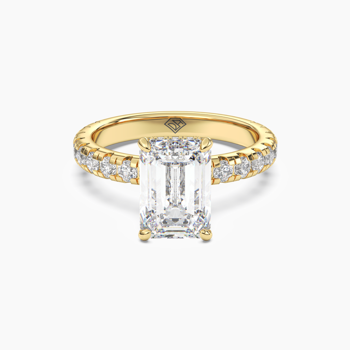 Oasis Emerald Hidden Halo 2.5 Carat Lab Grown Diamond Engagement Ring in 14K Yellow Gold