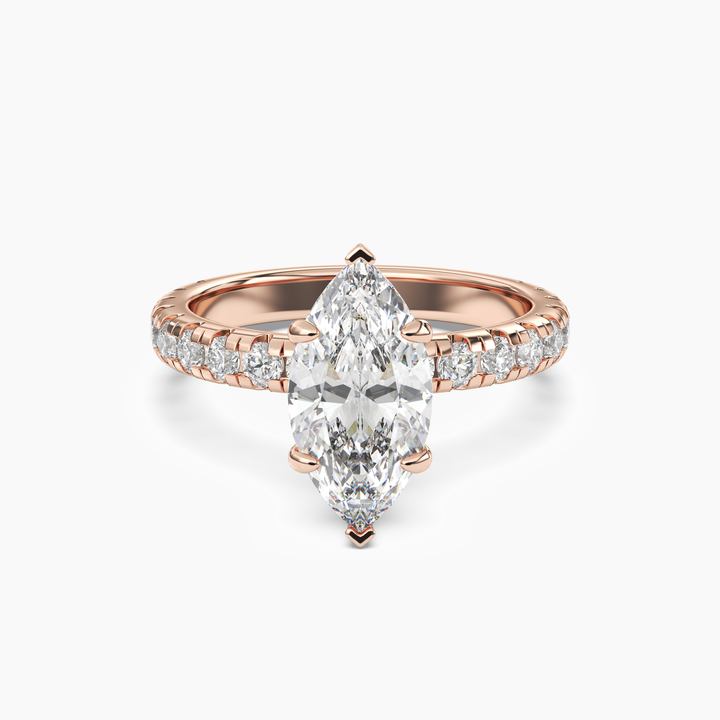 Oasis Marquise Hidden Halo 2.5 Carat Lab Grown Diamond Engagement Ring in 18K Rose Gold