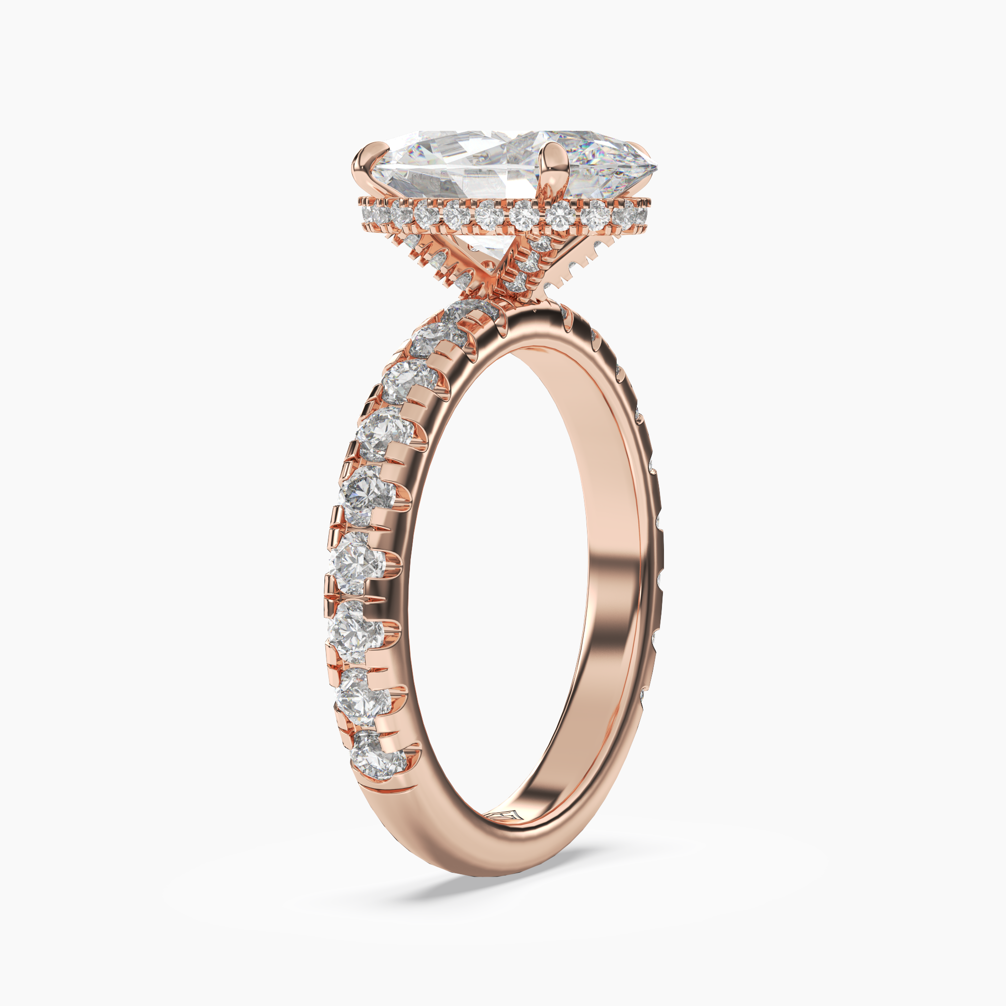 Oasis Oval Hidden Halo 2 Carat Lab Grown Diamond Engagement Ring in 18K Rose Gold