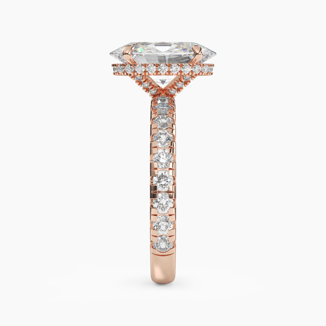 Oasis Oval Hidden Halo 2 Carat Lab Grown Diamond Engagement Ring in 18K White Gold