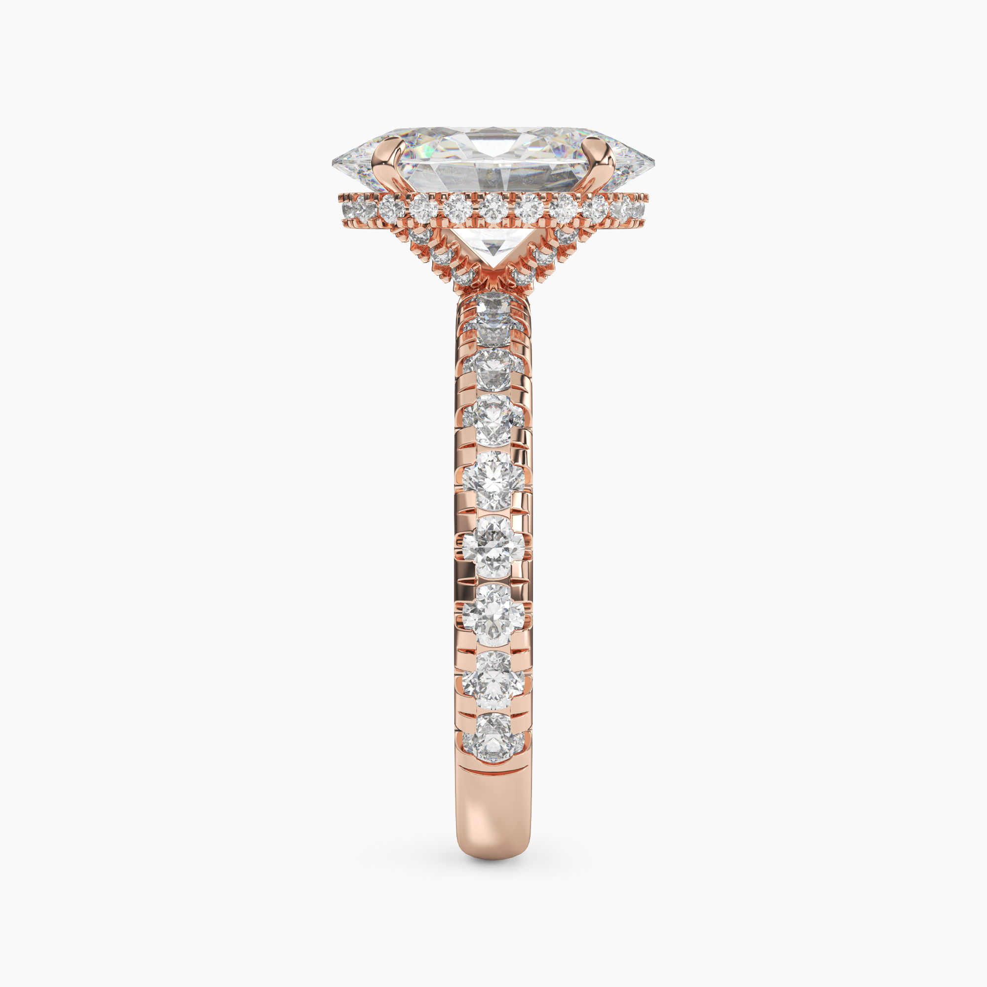 Oasis Oval Hidden Halo 3 Carat Lab Grown Diamond Engagement Ring in 18K Yellow Gold