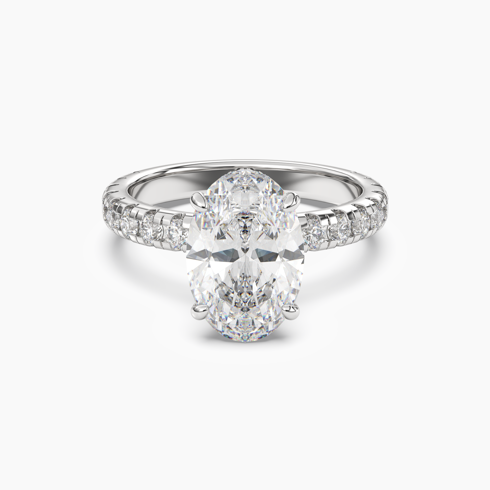 Oasis Oval Hidden Halo 3 Carat Lab Grown Diamond Engagement Ring in 18K White Gold