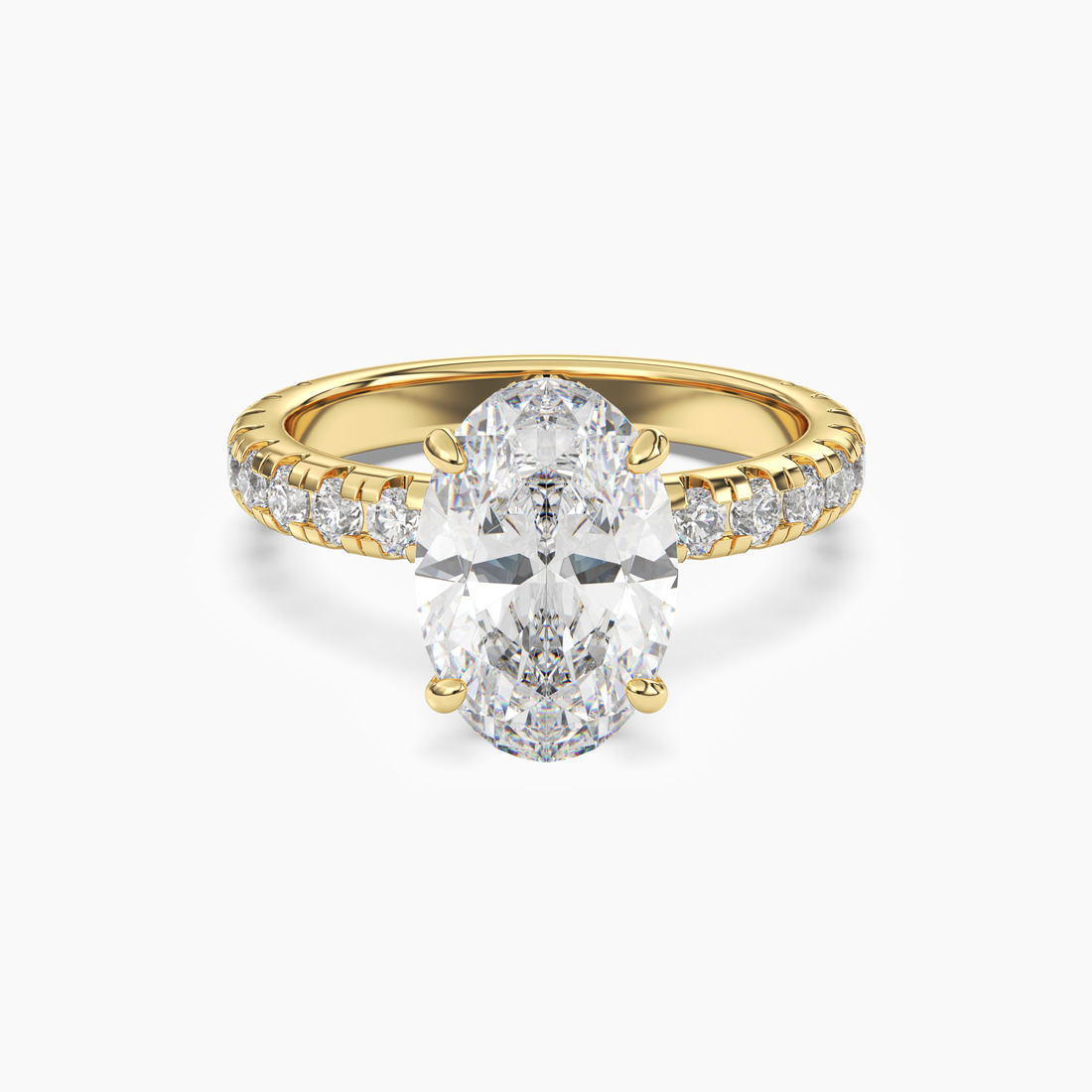Oasis Oval Hidden Halo 3 Carat Lab Grown Diamond Engagement Ring in 18K Yellow Gold