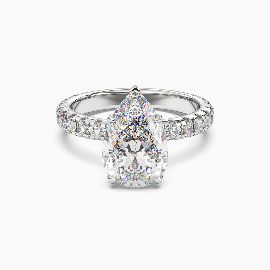 Oasis Pear Hidden Halo 3 Carat Lab Grown Diamond Engagement Ring in 18K White Gold