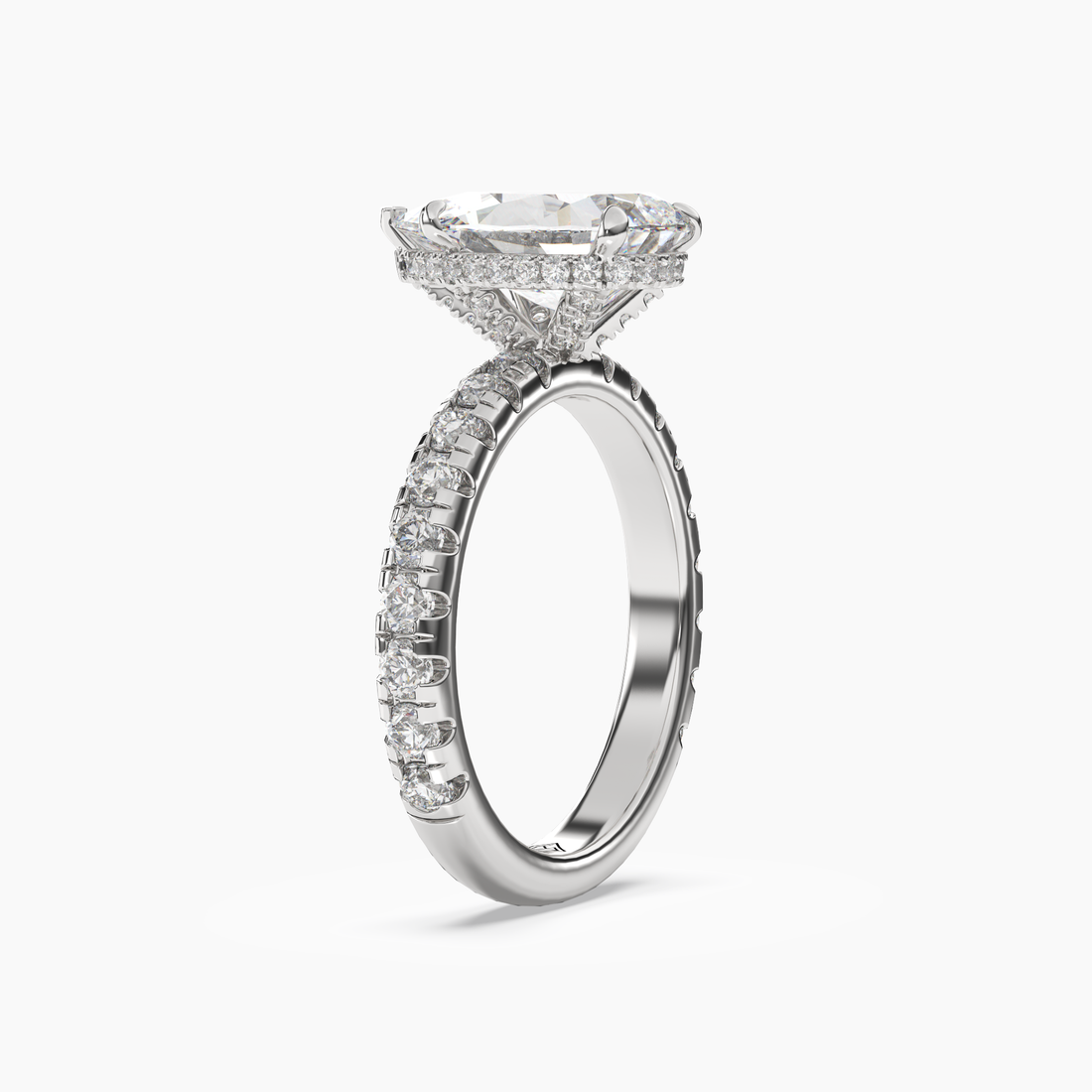 Oasis Pear Hidden Halo Diamond Ring Setting in 18K White Gold