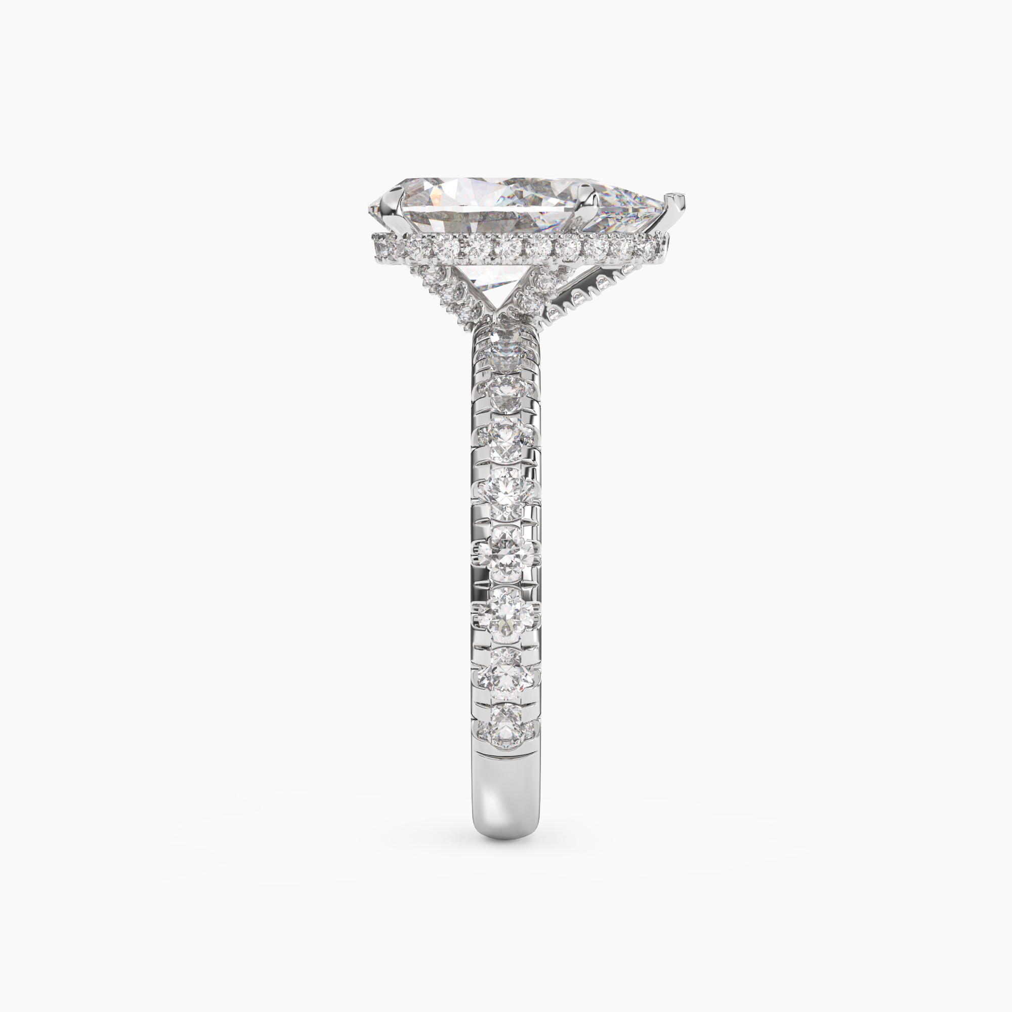 Oasis Pear Hidden Halo 3 Carat Lab Grown Diamond Engagement Ring in 18K White Gold