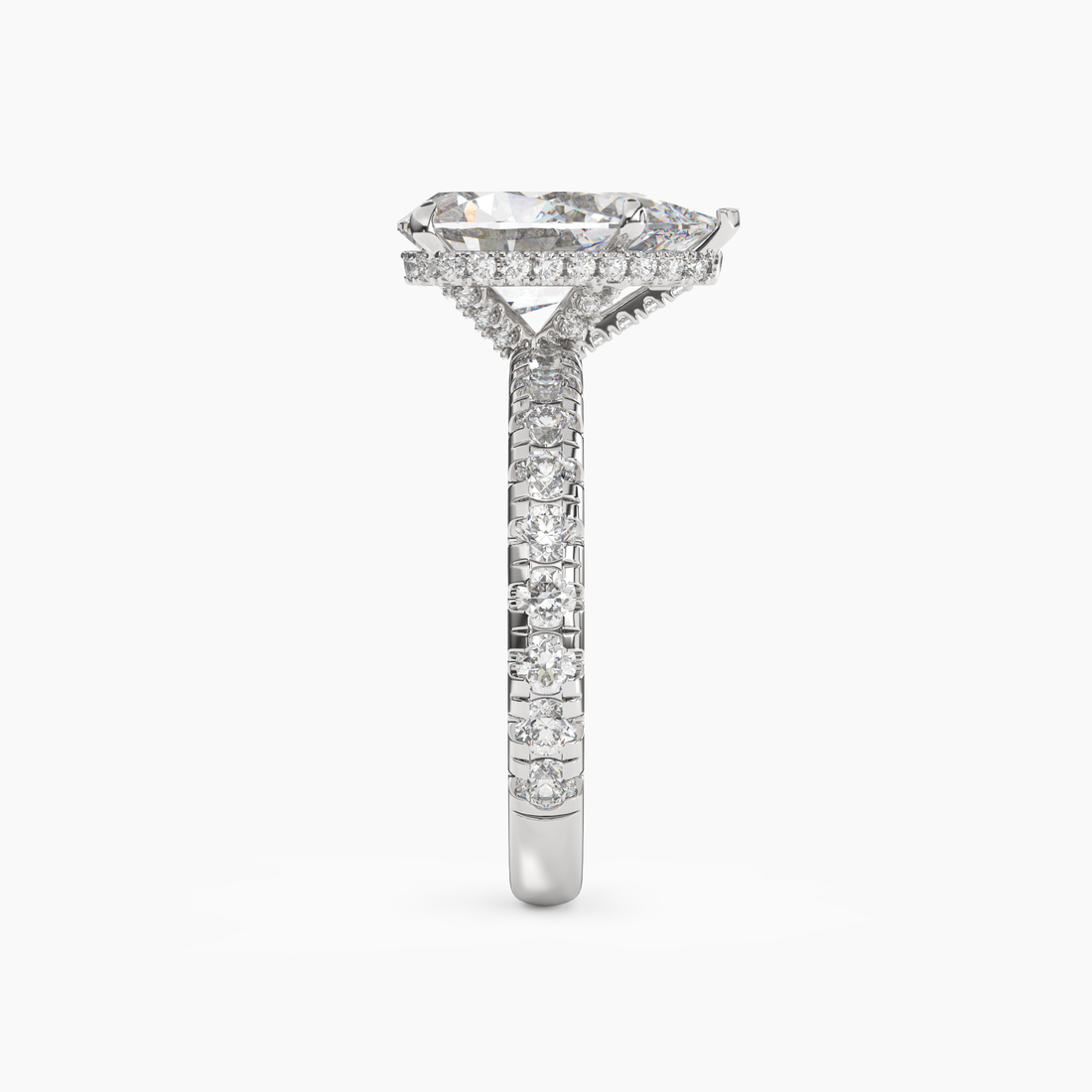 Oasis Pear Hidden Halo 3 Carat Lab Grown Diamond Engagement Ring in 18K White Gold