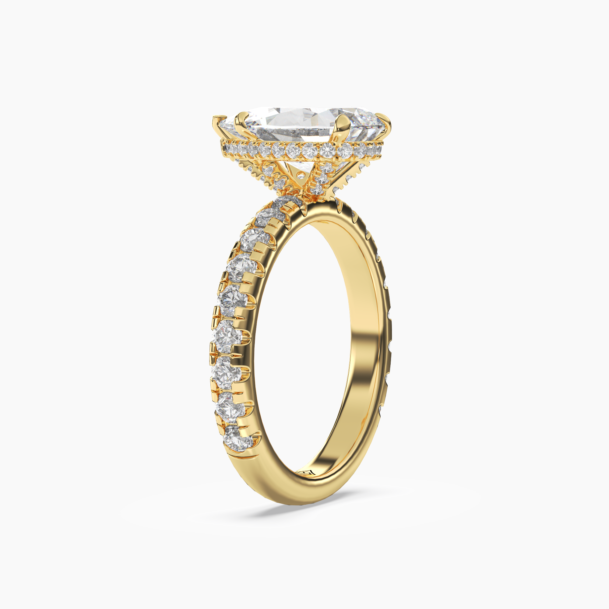 Oasis Pear Hidden Halo 3 Carat Lab Grown Diamond Engagement Ring in 14K Yellow Gold