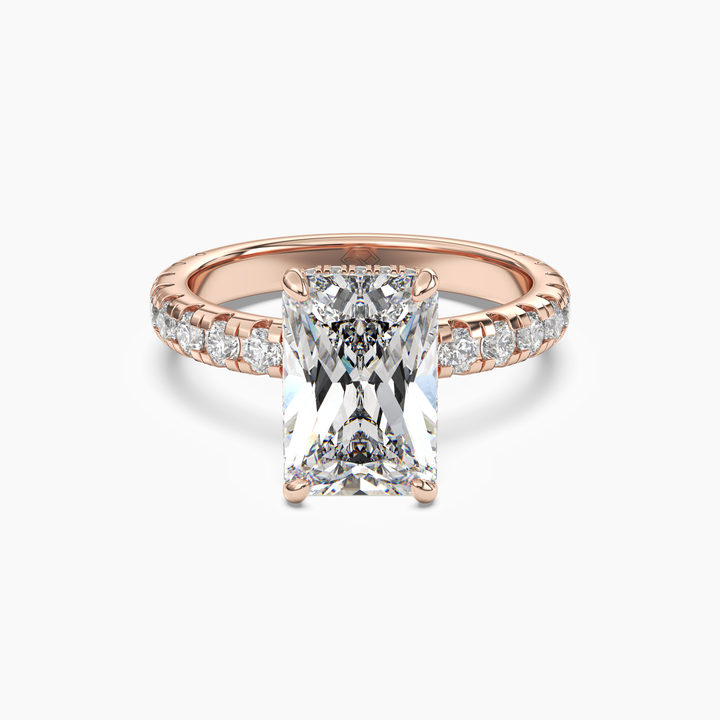 Oasis Radiant Hidden Halo 3 Carat Lab Grown Diamond Engagement Ring in 14K Rose Gold
