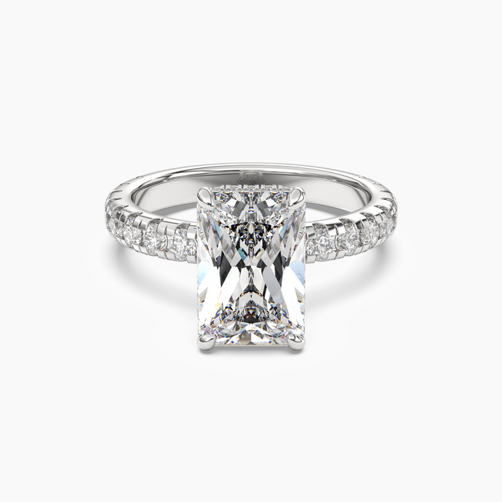 Oasis Radiant Hidden Halo 3 Carat Lab Grown Diamond Engagement Ring in 14K White Gold