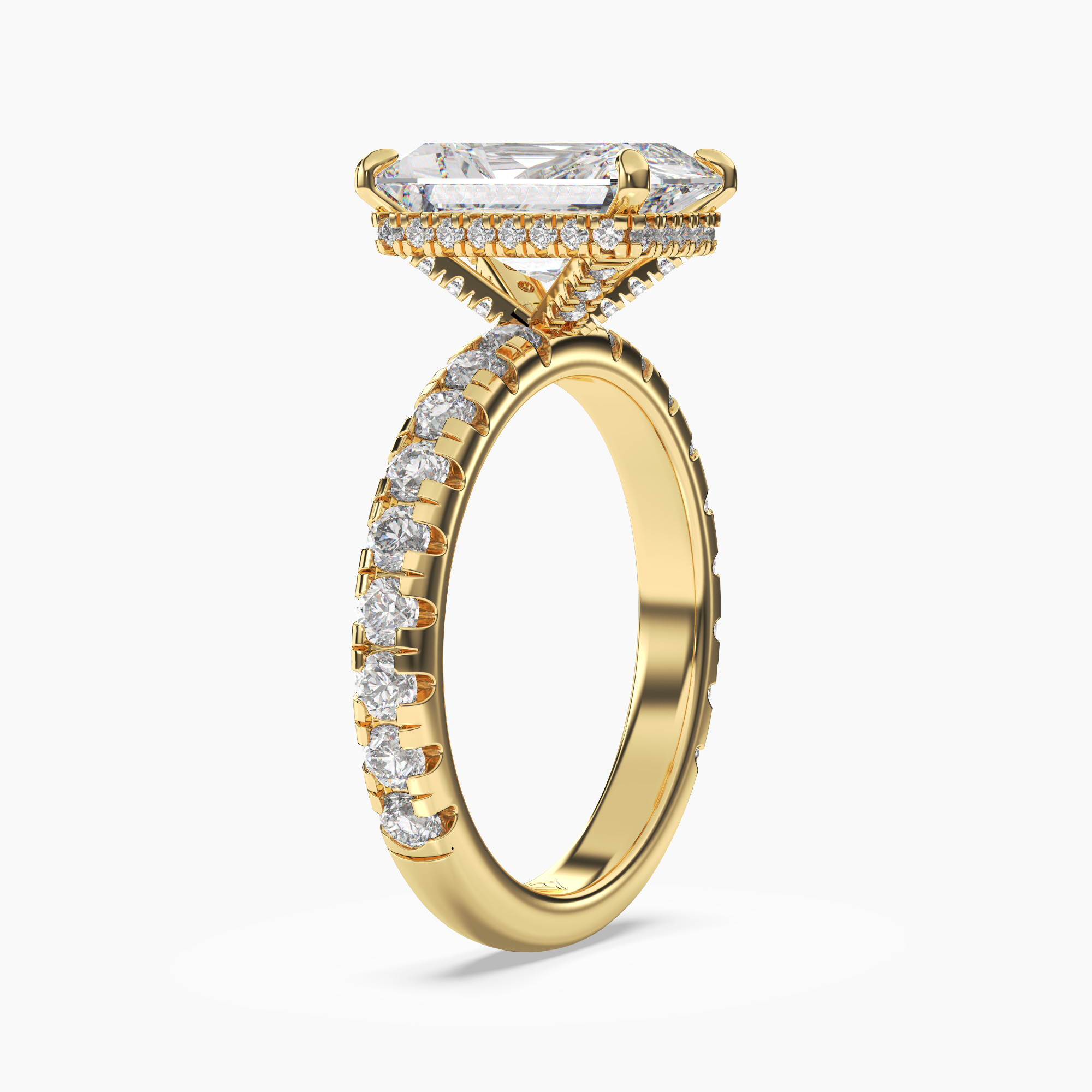 Oasis Radiant Hidden Halo Diamond Ring Setting in 18K Yellow Gold