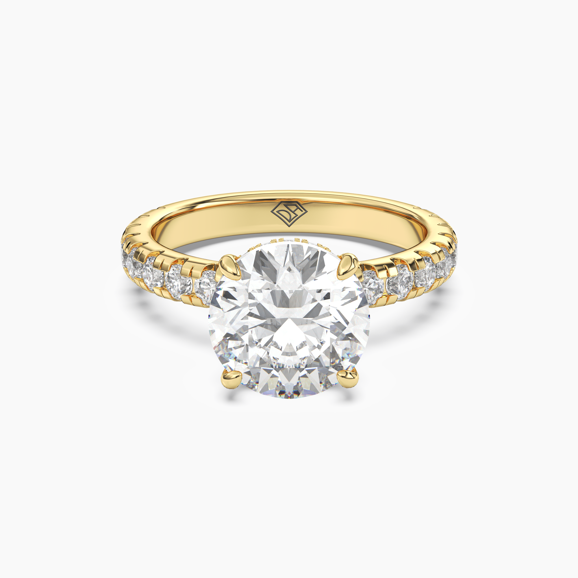 Oasis Round Hidden Halo 3 Carat Lab Grown Diamond Engagement Ring in 18K Yellow Gold