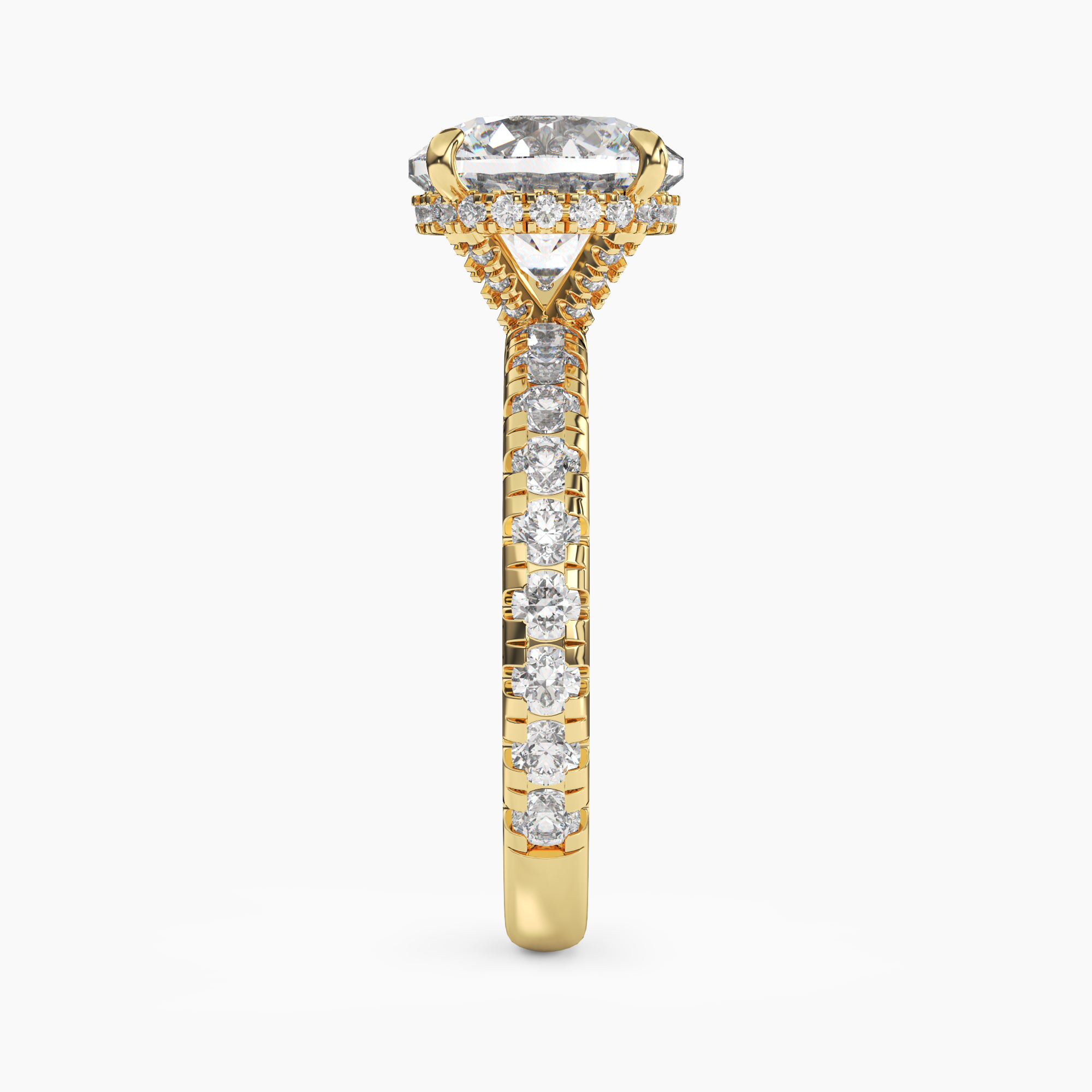 Oasis Round Hidden Halo 2 Carat Lab Grown Diamond Engagement Ring in 14K Yellow Gold