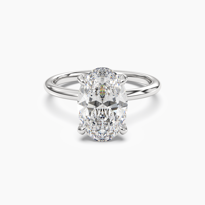 Silk Oval Hidden Halo 3 Carat Lab Grown Diamond Engagement Ring in 14K White Gold