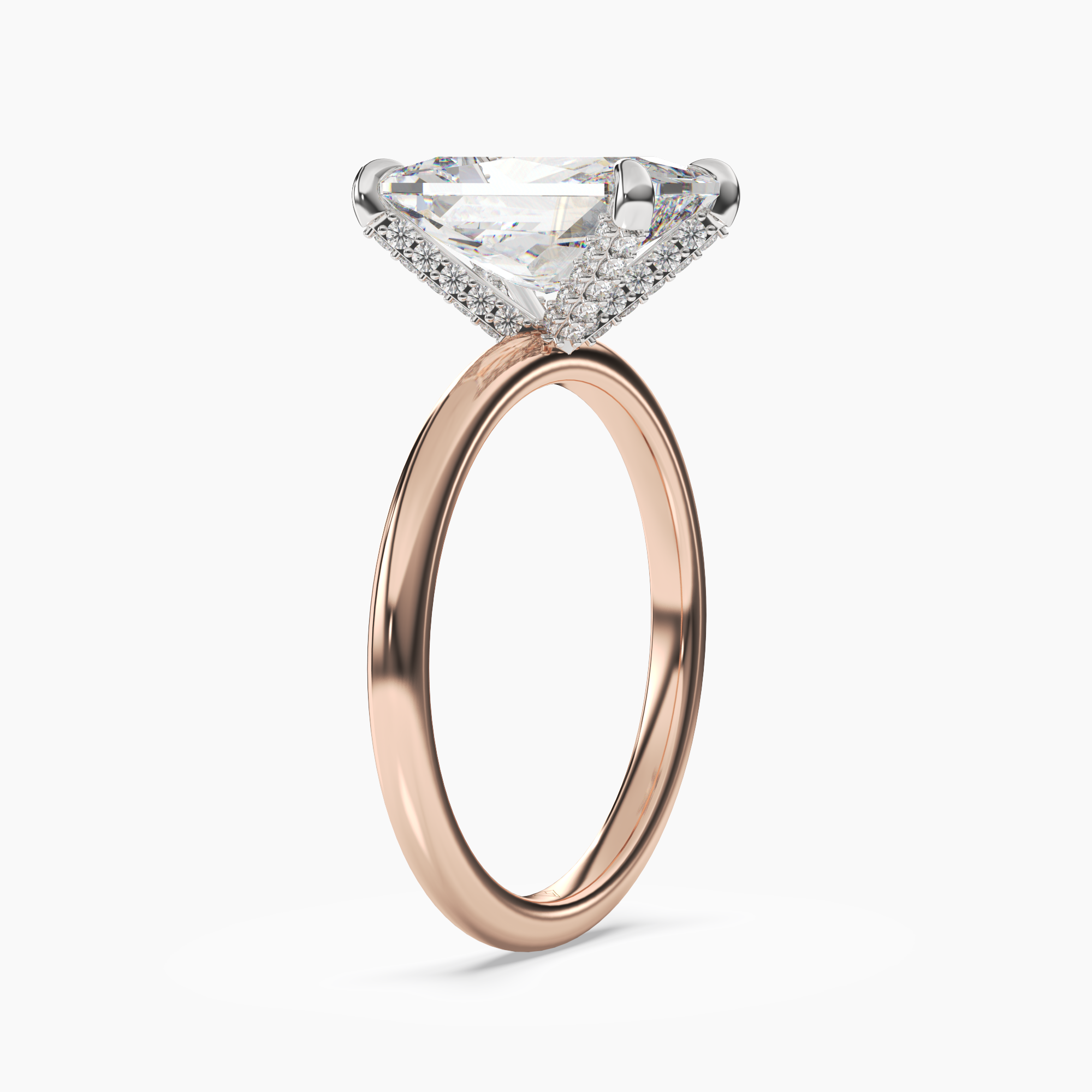 Silk Radiant Hidden Halo Diamond Ring Setting in 18K Yellow Gold