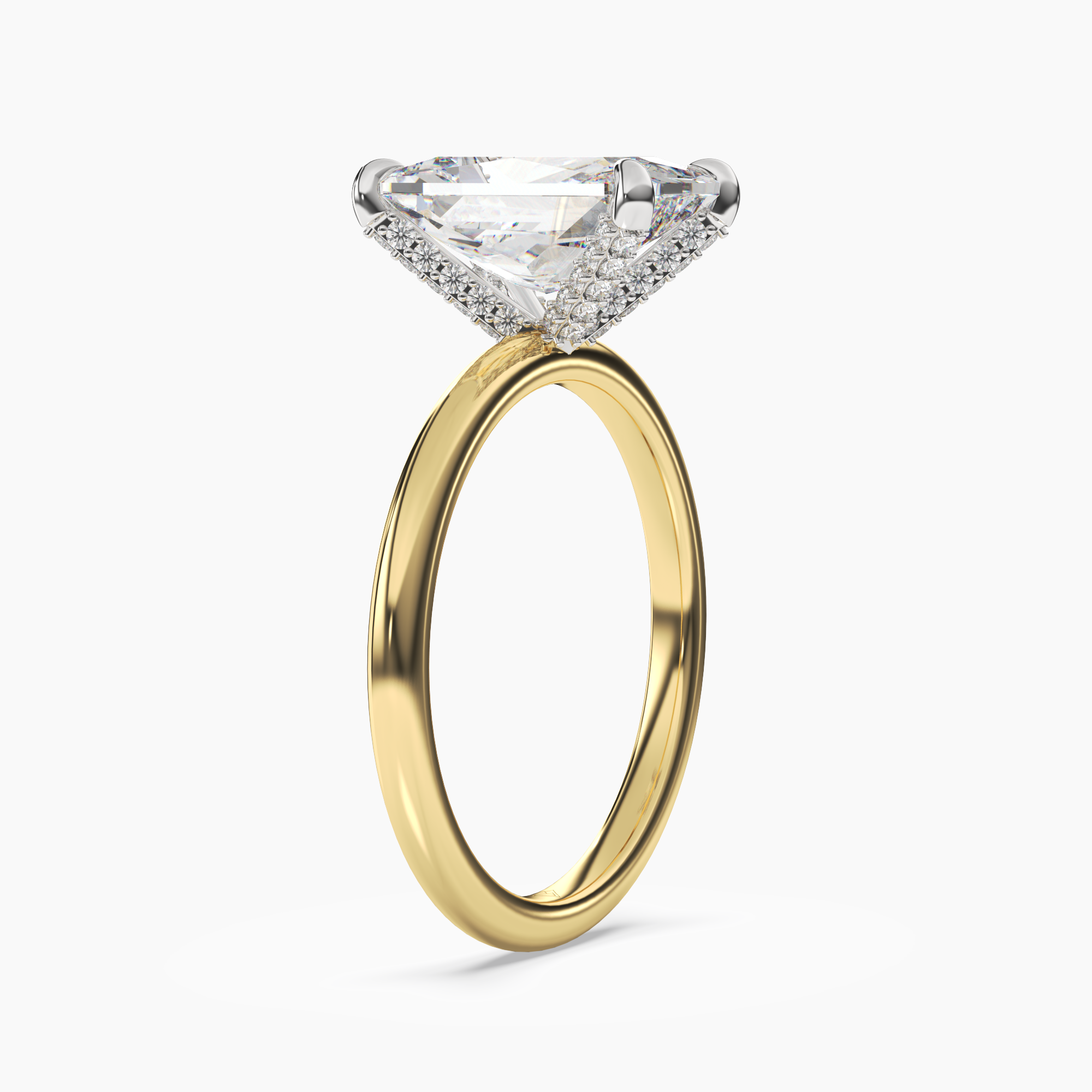 Silk Radiant Hidden Halo Diamond Ring Setting in 14K White Gold