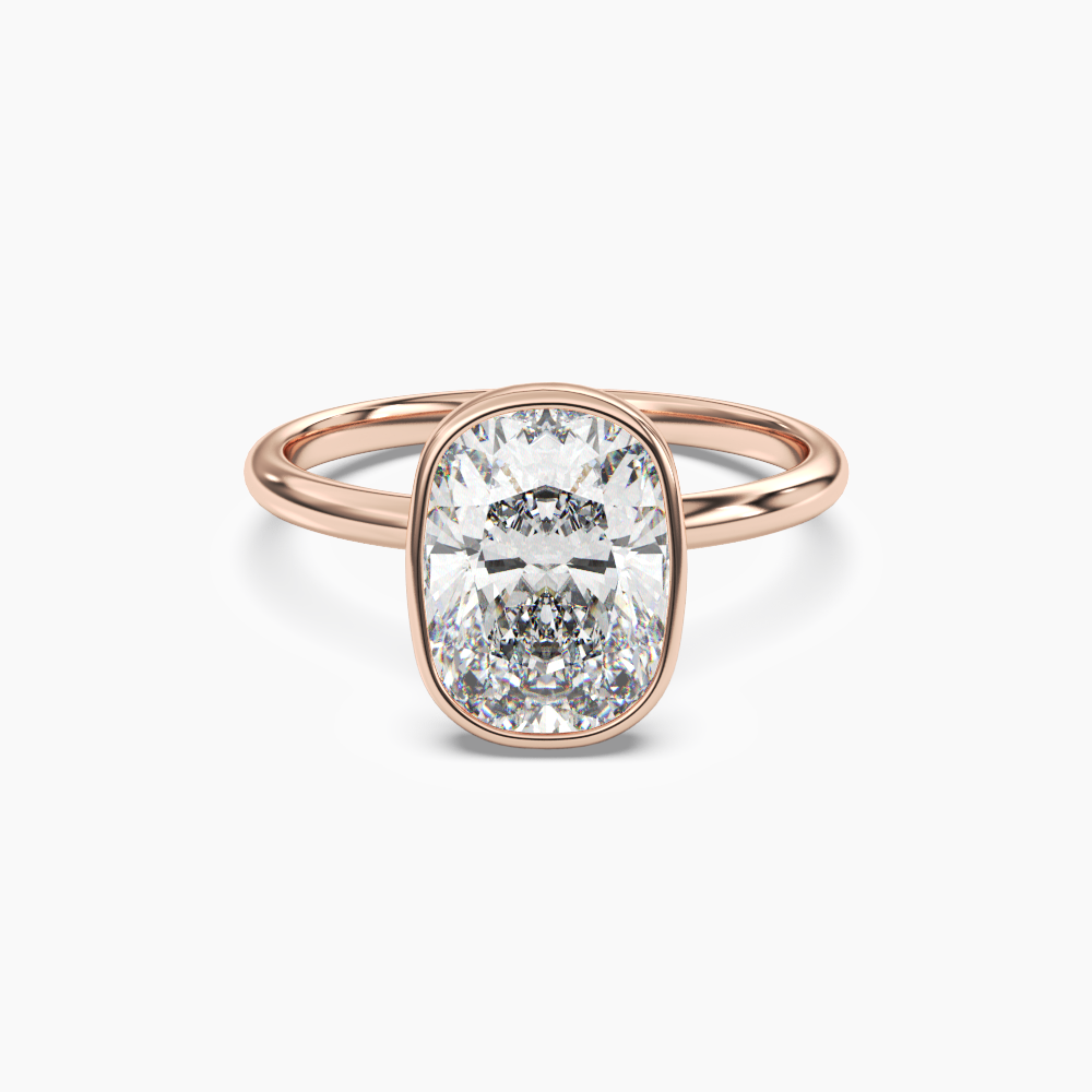 Bezel Cushion Hidden Halo 2.5 Carat Lab Grown Diamond Engagement Ring in 14K Yellow Gold